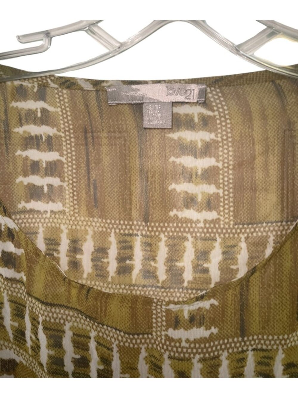 Women’s Love21 Forever 21 Sheer Woven Top XS Green Beige Boho Boxy Blouse NWT - Picture 5 of 7
